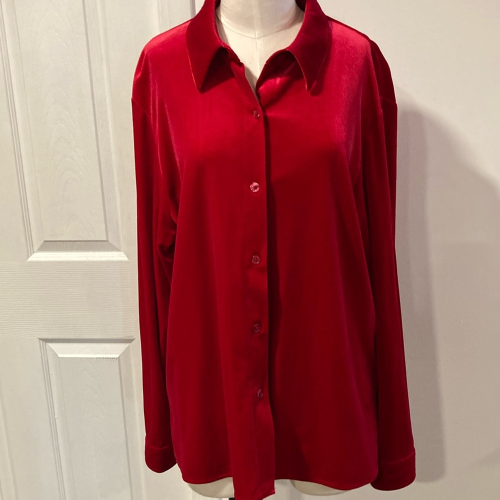Appleseed's Red Velvety Button Down Shirt